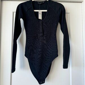 BRAND NEW Small Good American Henley Black Bodysuit